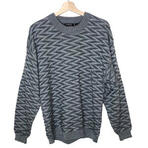 VINTAGE 80s Street Closed Mens Grey Zig Zag Textured Crewneck Grandpa Sweater S